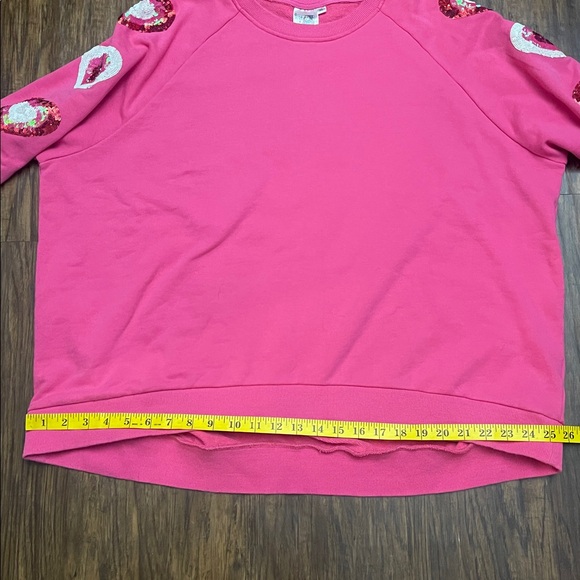 Queen of Sparkles Heart on Your Sleeve sequin hot pink Valentine’s Sweatshirt XL - Picture 11 of 15